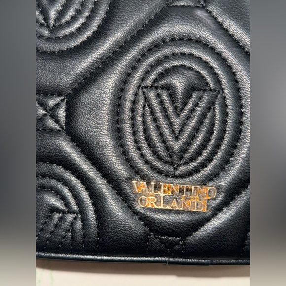 Valentino Orlandi Black Quilted Crossbody Bag with Gold Accents and EXTRA POUCH - Picture 4 of 11